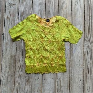 Lime Green 90s Vintage Popcorn Starburst Shirt by Origami Magic Scarf